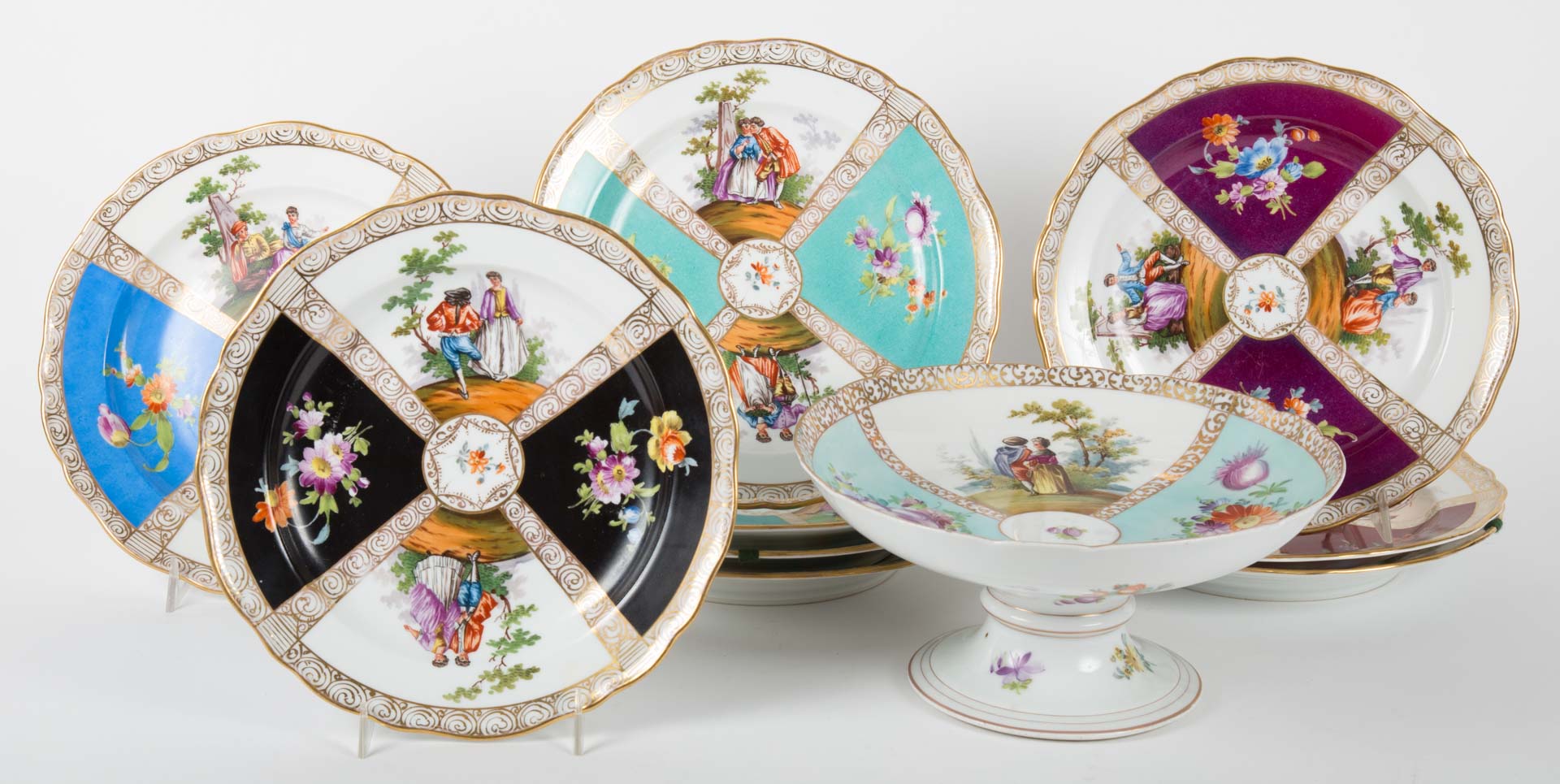 Appraisal: Meissen Dresden porcelain assembled dessert set early th century both