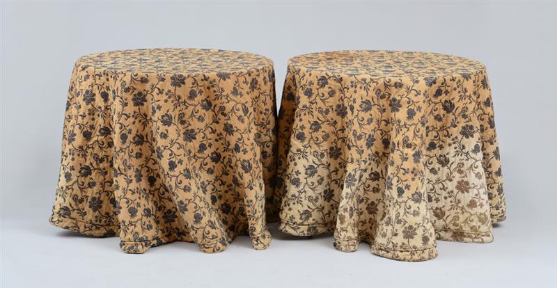 Appraisal: PAIR OF METALIC THREAD EMBROIDERED FABRIC COVERED TABLES x in