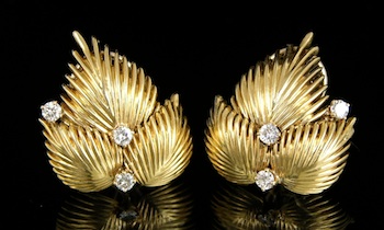 Appraisal: A Pair of Lady's K Gold and Diamond Ear Clips