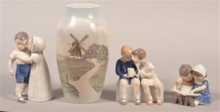 Appraisal: B G Denmark Windmill Vase and Figurines B G Denmark