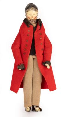 Appraisal: An th Century German wooden doll with a red coat