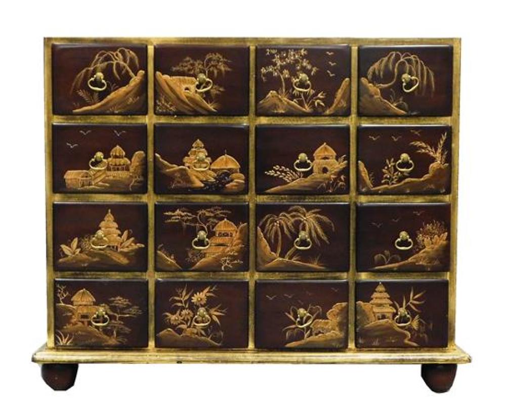 Appraisal: Chinoiserie decorated small apothecary chest of sixteen drawers late th