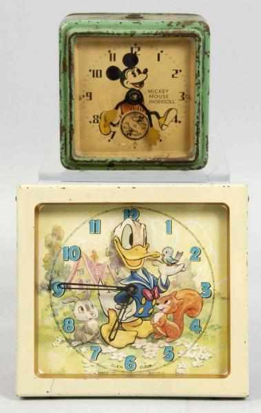 Appraisal: Lot of Disney Mickey Donald Alarm Clocks Description Pre-war Unusual