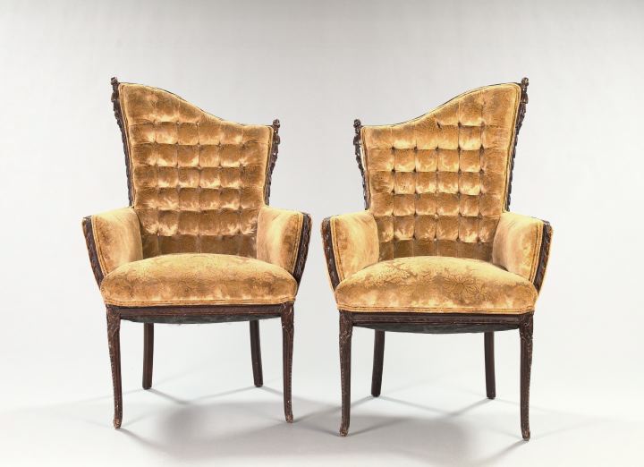 Appraisal: Pair of Louis XVI-Inspired Art Nouveau Armchairs mid- th century