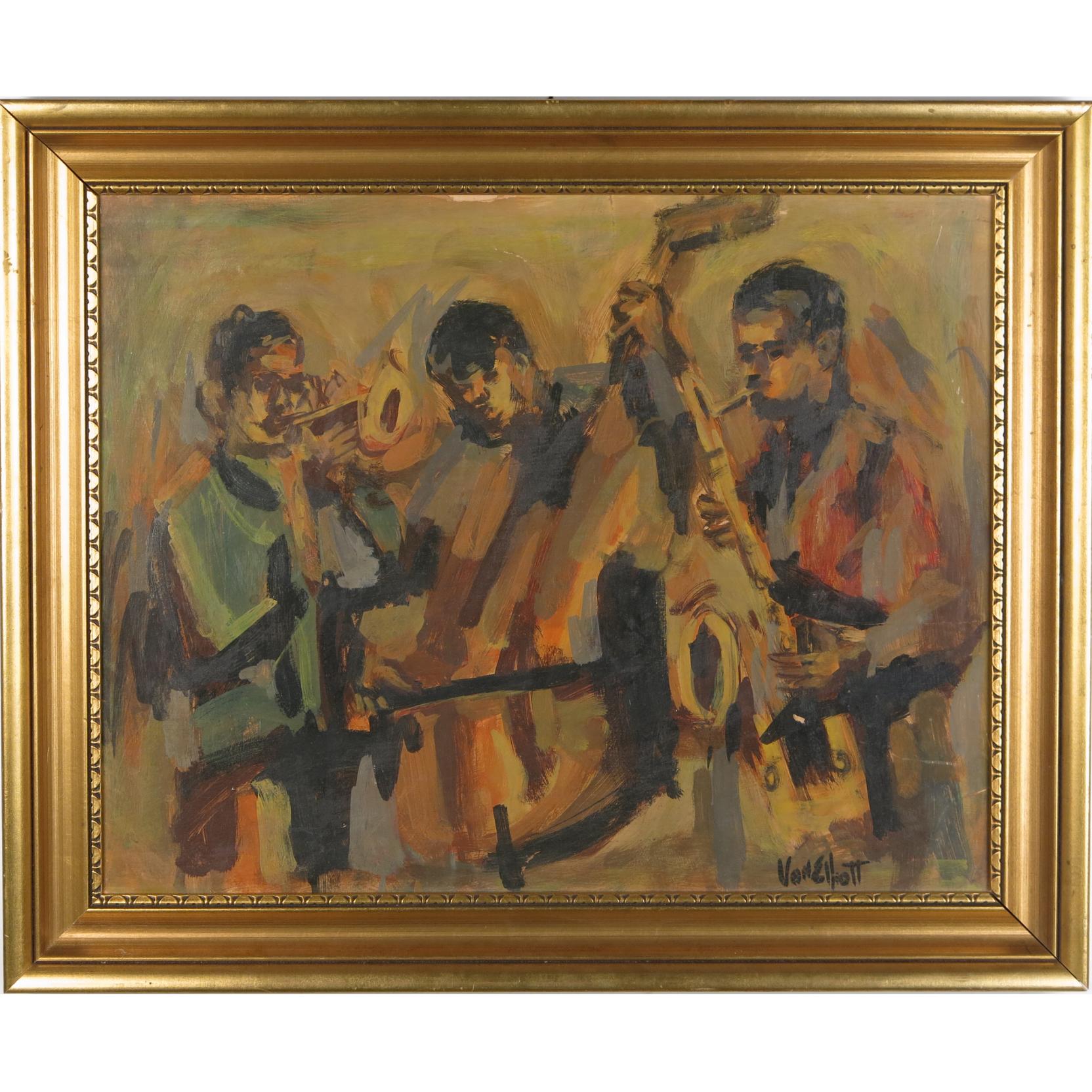 Appraisal: Van Elliott Am th century Jazz Trio oil on board