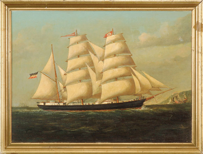 Appraisal: CHINA TRADE PORTRAIT OF A SHIP Oil on canvas x