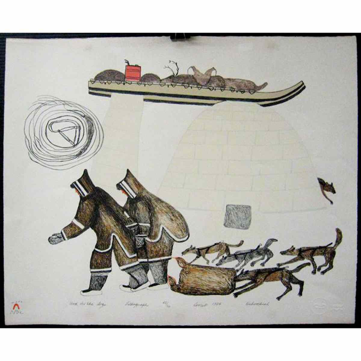 Appraisal: OSHOOCHIAK INUIT TH CENTURY FOOD FOR THE DOGS LITHOGRAPH SIGNED