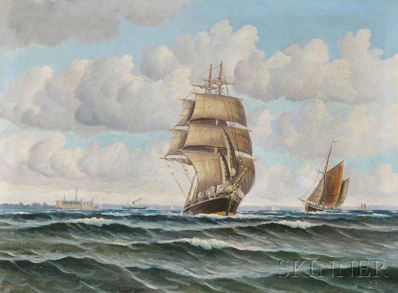 Appraisal: American Continental School th Century Ship in Coastal Waters with