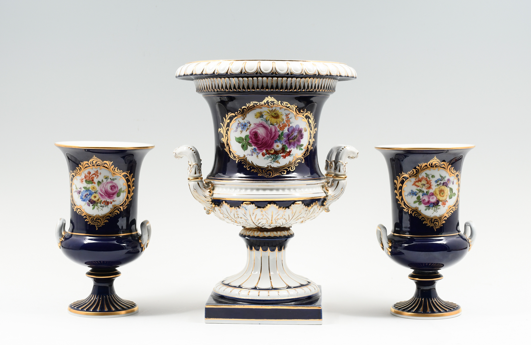 Appraisal: MEISSEN PORCELAIN COBALT FLORAL URNS A Beautiful piece Meissen Porcelain