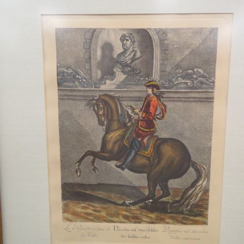 Appraisal: Pair of Equestrian Hand Colored Engravings horse riders image area