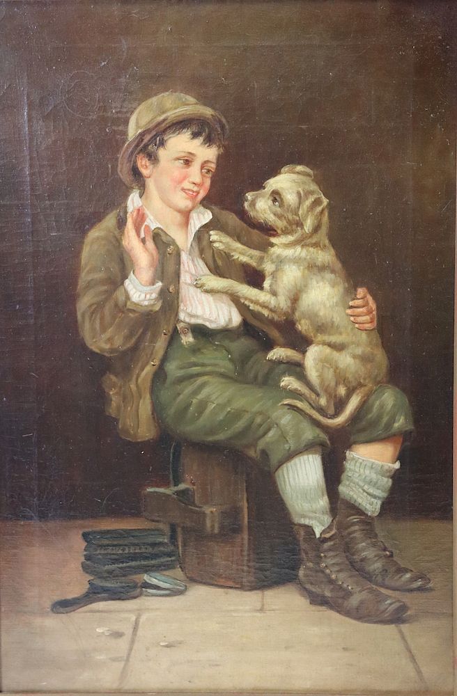 Appraisal: UNSIGNED Oil On Canvas Boy With Dog From a Westchester