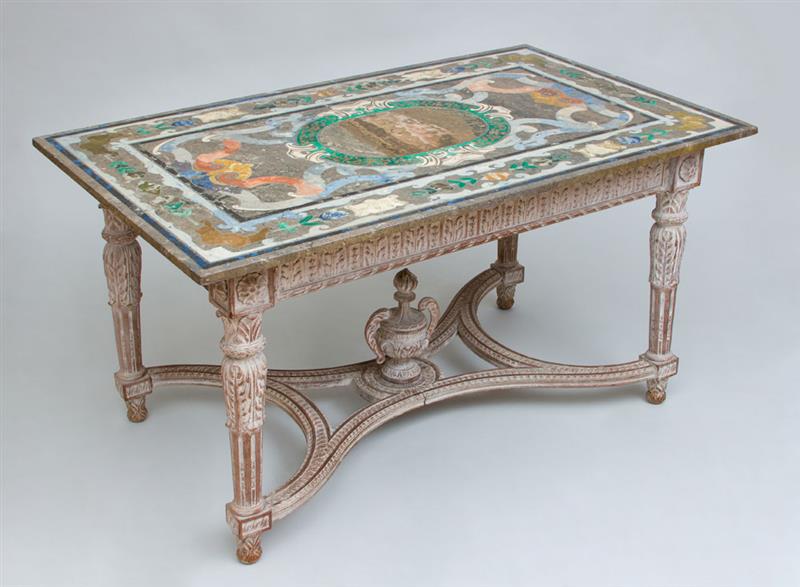 Appraisal: LOUIS XVI STYLE CENTER TABLE WITH SCAGLIOLA MARBLE TOP x