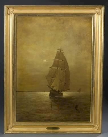 Appraisal: Wesley Webber Moonlight Long Island Sound o c Webber Wesley