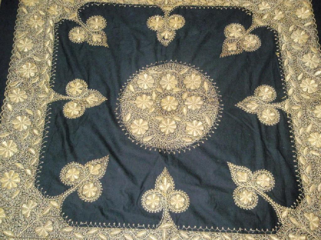 Appraisal: An Indian silk panel with floral bullion work decoration m