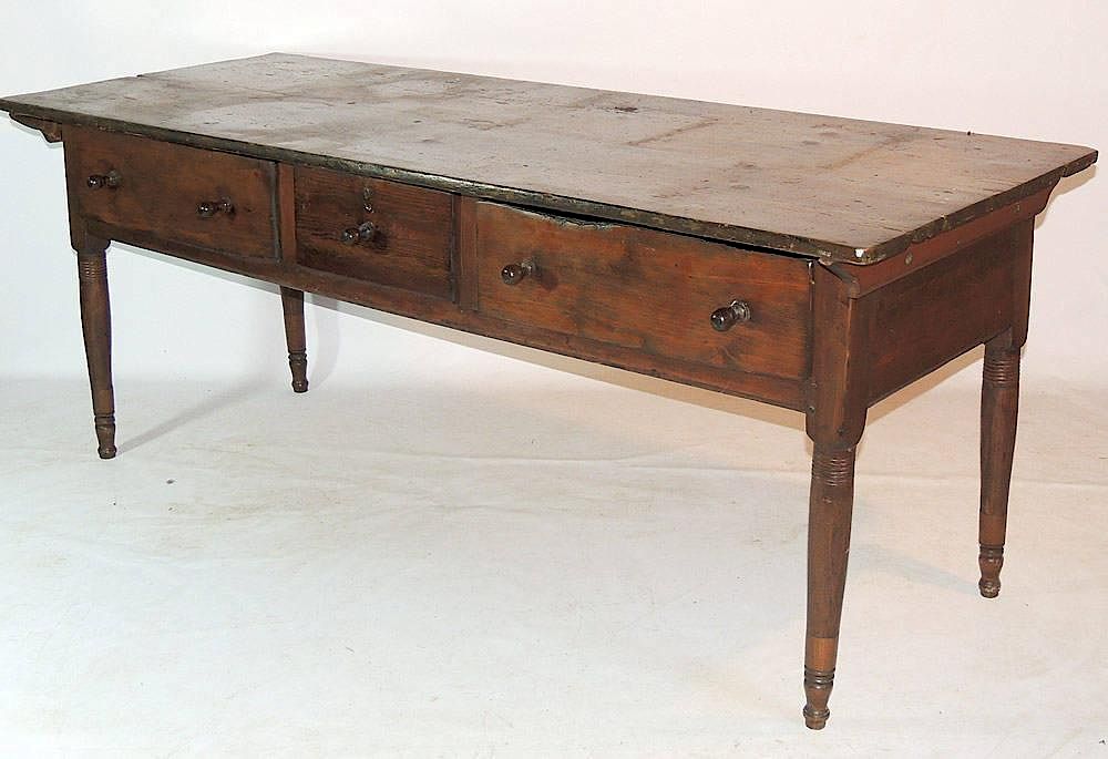 Appraisal: Pennsylvania Pine Harvest Table Two-board overhang top with three drawers