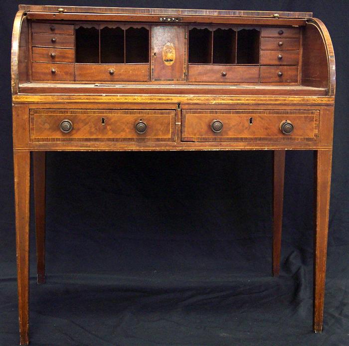 Appraisal: Inlaid and banded mahogany Hepplewhite ladies cylinder roll desk English