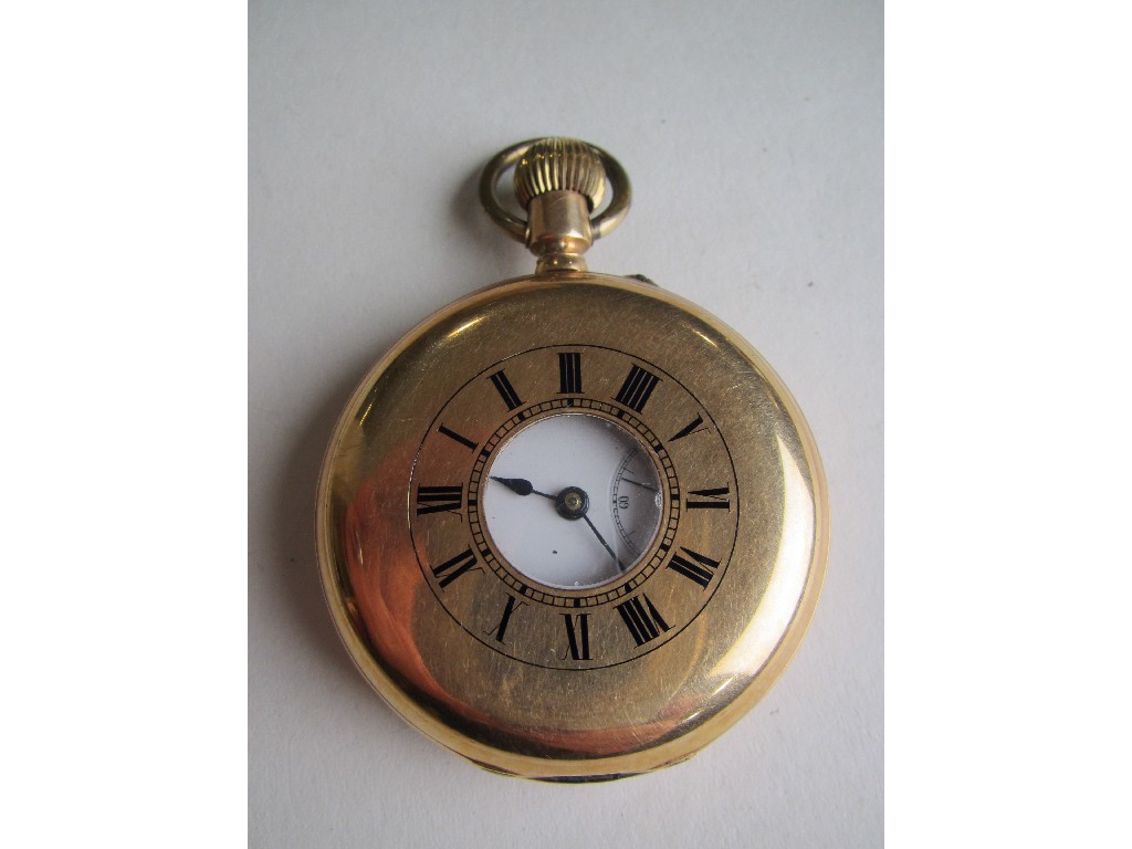 Appraisal: Fourteen carat gold cased half hunter pocket watch with Roman