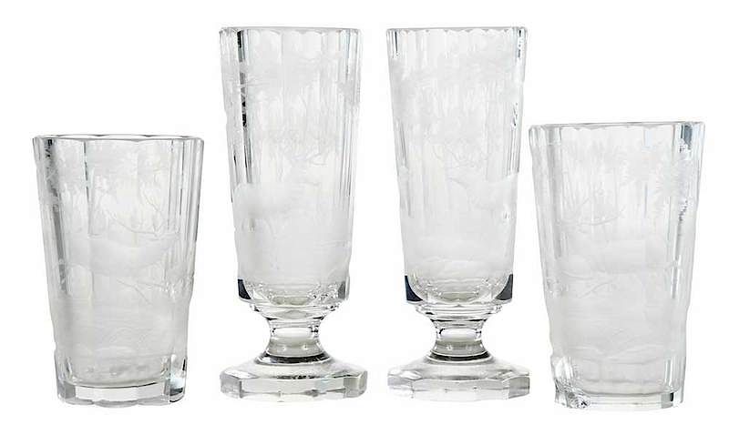 Appraisal: Piece Set of Cut and Etched Drinking Glasses probably Austrian