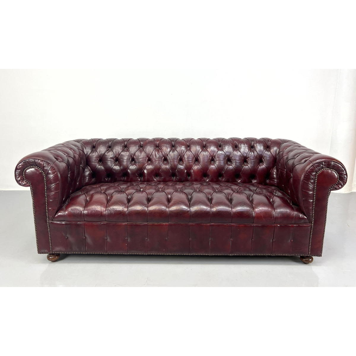 Appraisal: Large Chesterfield Sofa Couch Tufted Rolled Arms with metal stud