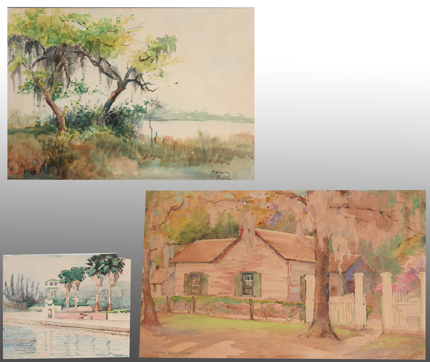 Appraisal: THREE PIECE FLORIDA PAINTING LOT To Include A M Hawkins