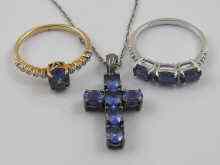 Appraisal: A hallmarked ct white gold tanzanite cross together with a