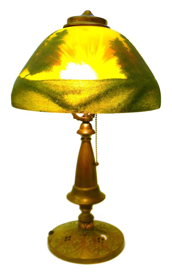 Appraisal: Unsigned Pittsburgh table lamp c - dome-shaped reverse and obverse