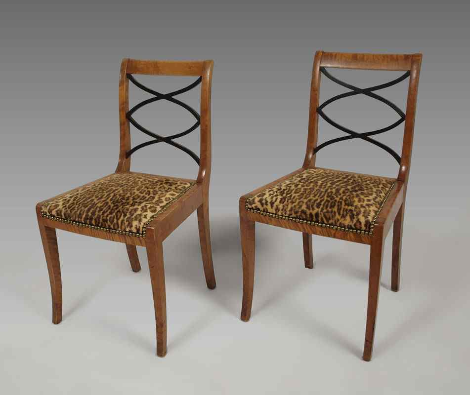 Appraisal: PAIR OF BIEDERMEIER SIDE CHAIRS Simple satin wood with ebony