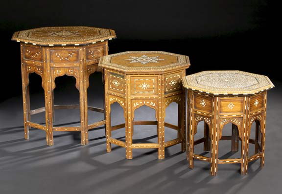 Appraisal: North African Bone-Inlaid Hardwood Occasional Table late th century the