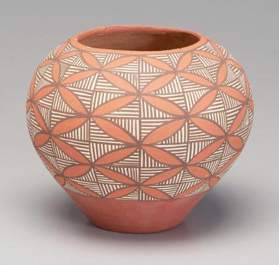 Appraisal: Southwestern earthenware vase slip-decorated geometric designs in red brown and