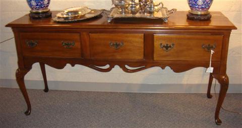 Appraisal: QUEEN ANNE STYLE THREE DRAWER MAHOGANY SIDE BOARD h w