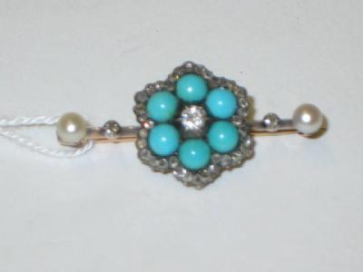 Appraisal: A VICTORIAN TURQUOISE PEARL AND DIAMOND BROOCH modelled as a