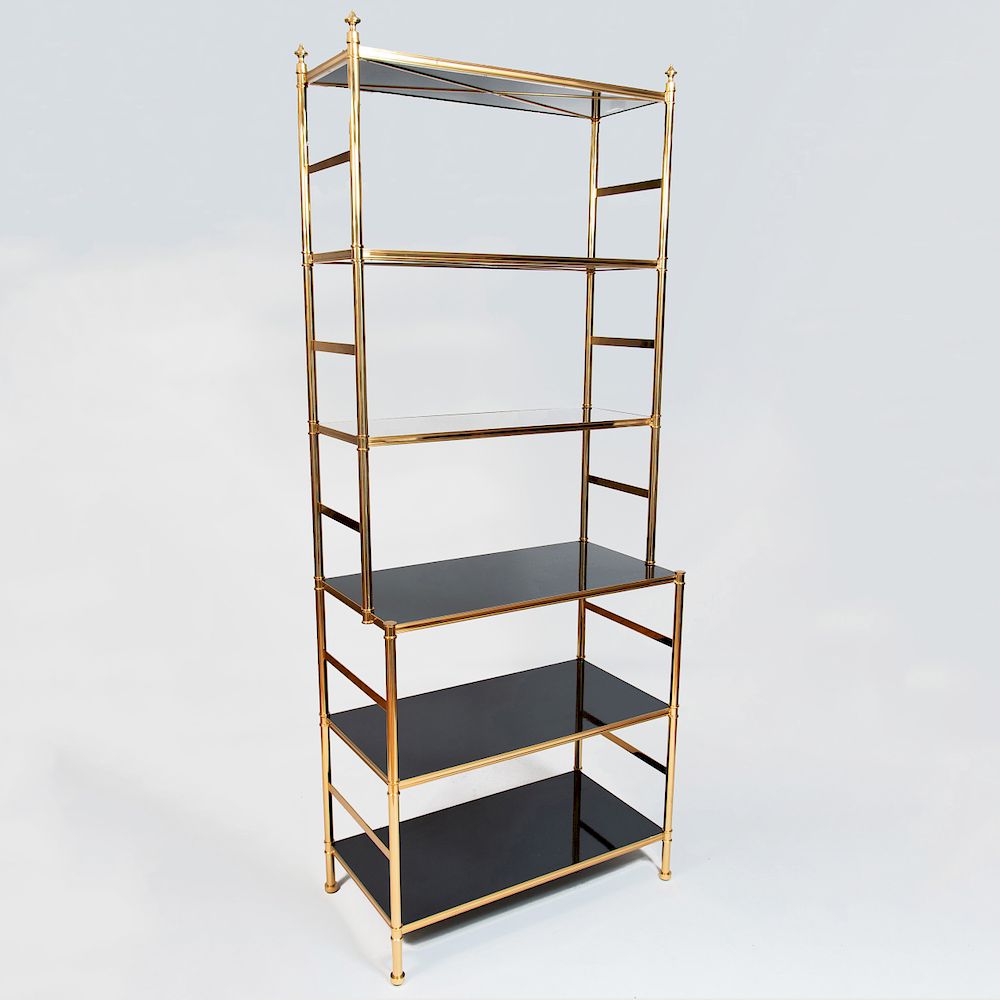 Appraisal: Brass and Black Lacquer Six Tier Etagere in the Manner