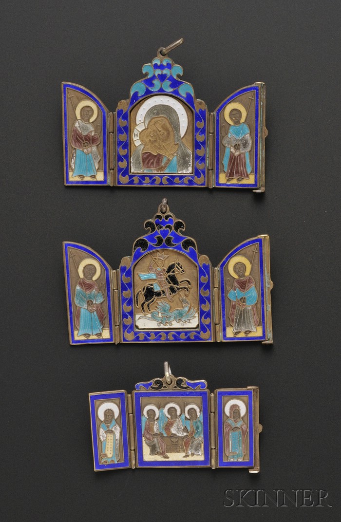 Appraisal: Three Silver and Enamel Pendant Icons Moscow Russia dated and