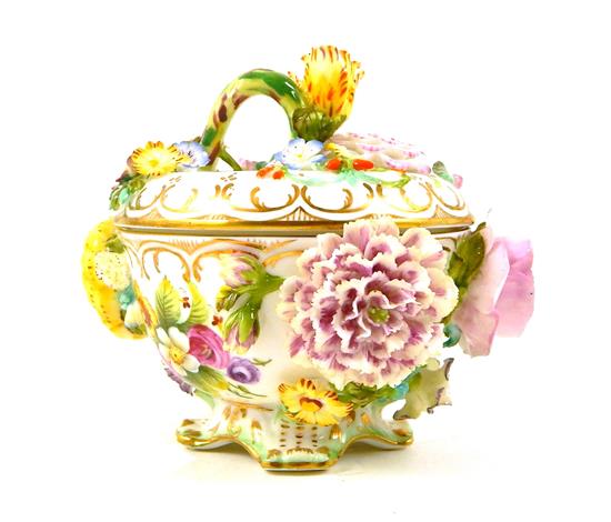 Appraisal: Coalport England covered sugar Coalbrookdale pattern c double floral-form handles