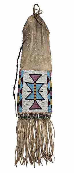 Appraisal: Nez Perce Beaded Hide Tobacco Bag thread-sewn and beaded using