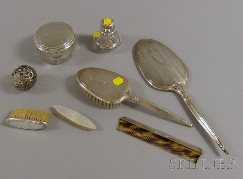 Appraisal: Eight Sterling Silver Dresser Items a hand mirror a sterling