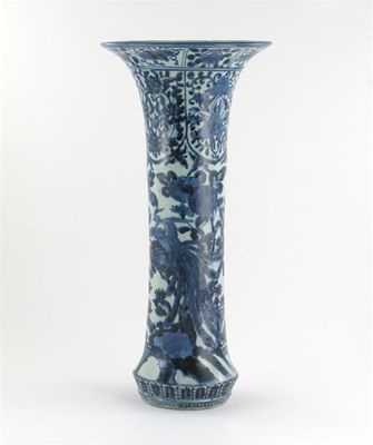 Appraisal: A Japanese Arita blue and white trumpet vase painted with