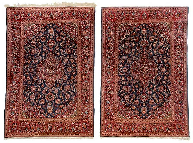 Appraisal: Pair Kashan Rugs Persian mid th century navy ground central