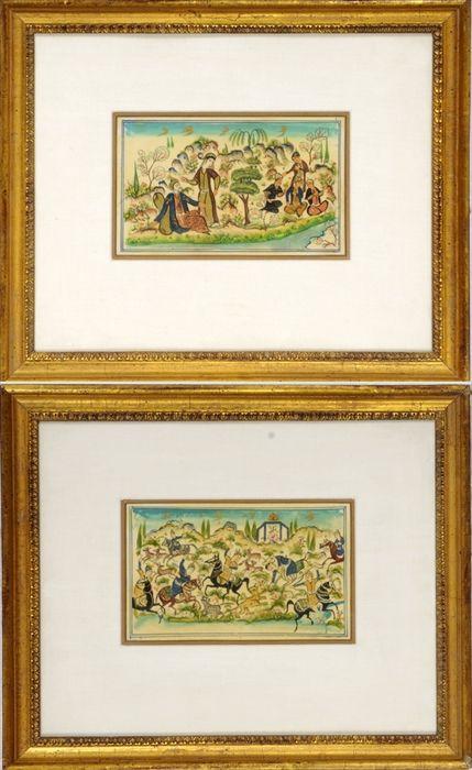 Appraisal: Two Persian Miniature Paintings on Ivory Matted and framed x