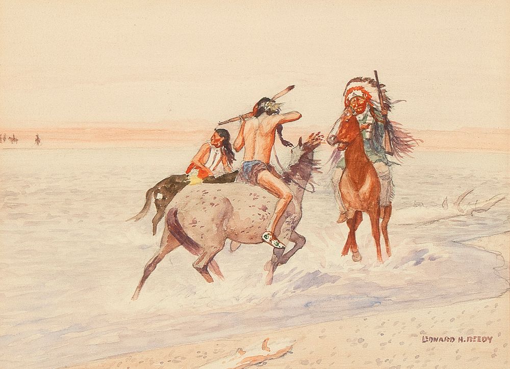 Appraisal: Leonard Reedy Apache Battle Leonard Reedy - Apache Battle watercolor