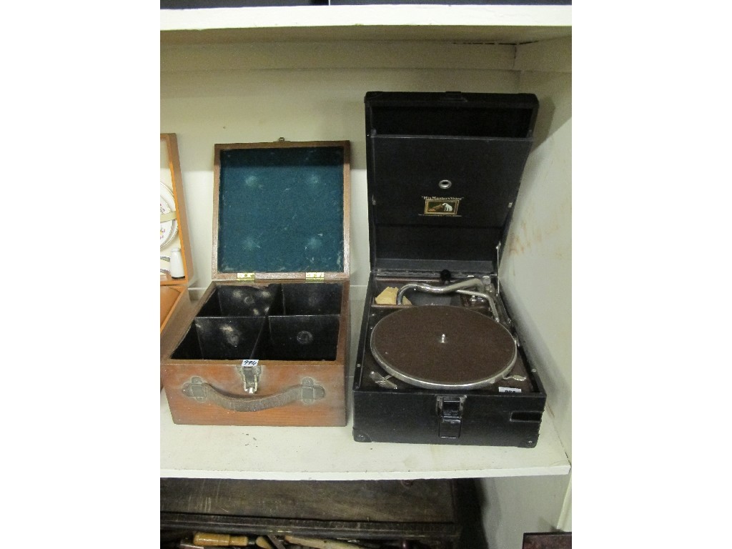 Appraisal: H M V portable gramophone and a grass bowls box