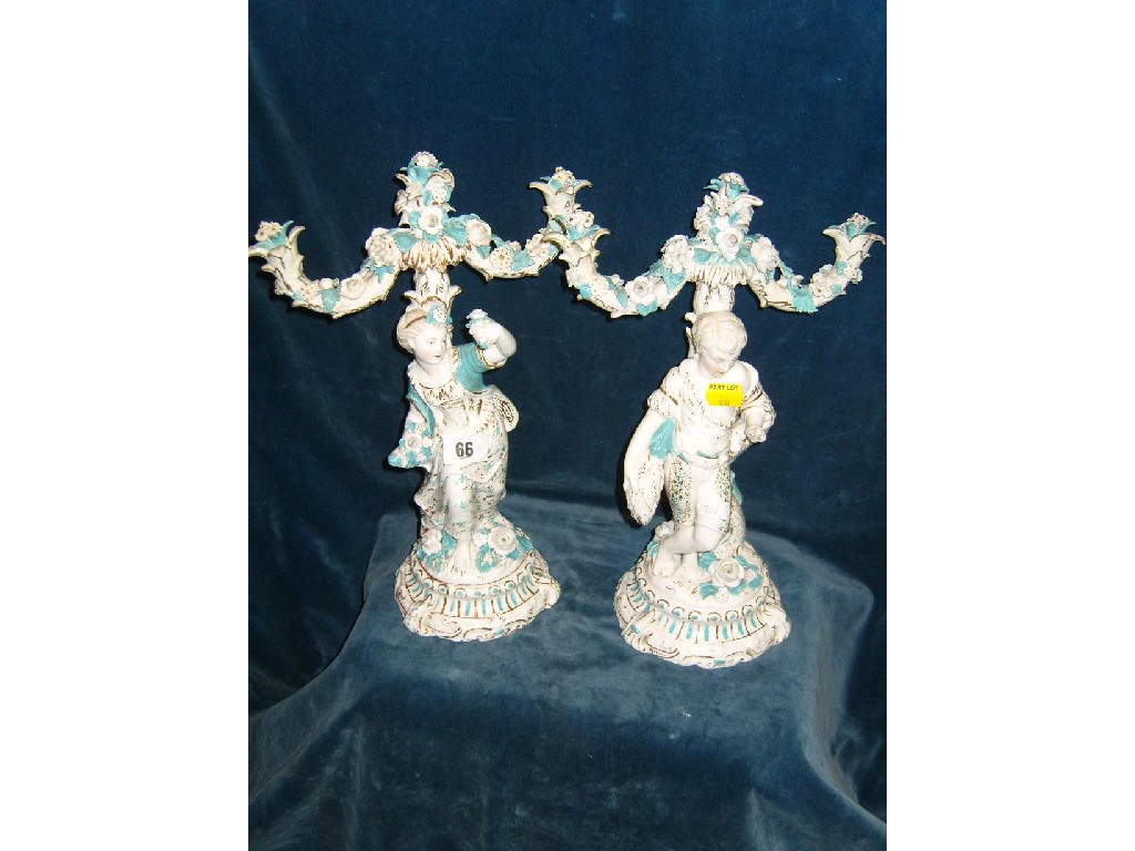 Appraisal: A pair of th century continental -branch candelabras missing candle