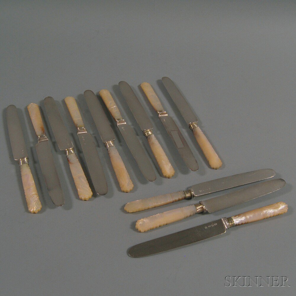 Appraisal: Set of Twelve Silver-plated Mother-of-pearl-handled Knives each blade with two