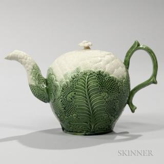 Appraisal: Staffordshire Cauliflower Decorated Cream-colored Teapot and Cover England c globular