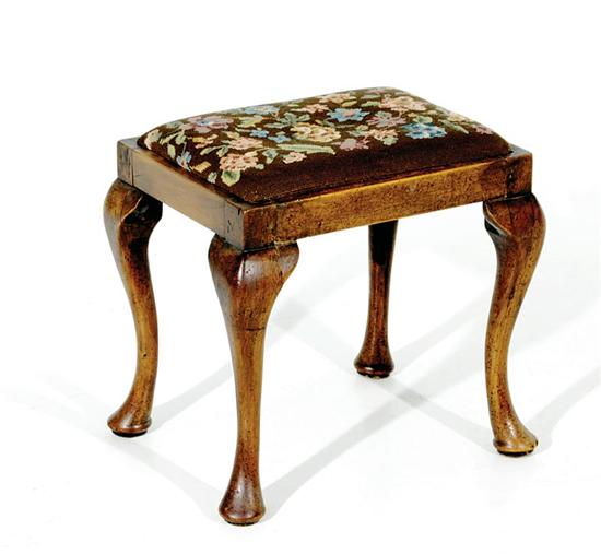 Appraisal: George III style walnut footstool circa needlepoint slip seat in