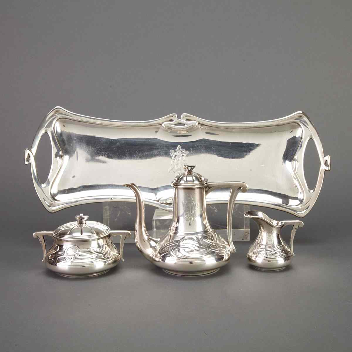 Appraisal: French Art Nouveau Silver Coffee Service Gerard Sandoz Paris c