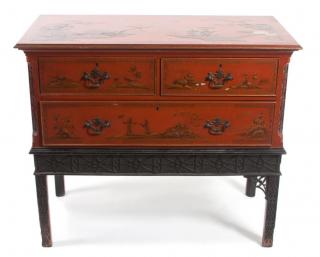 Appraisal: An Asian Lacquered Chest on Stand Height overall x width