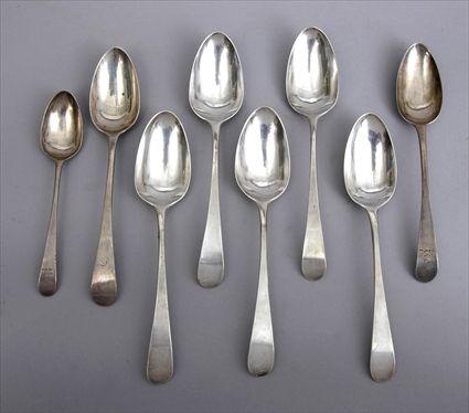 Appraisal: GROUP OF GEORGE III SILVER SPOONS Comprising - in soup