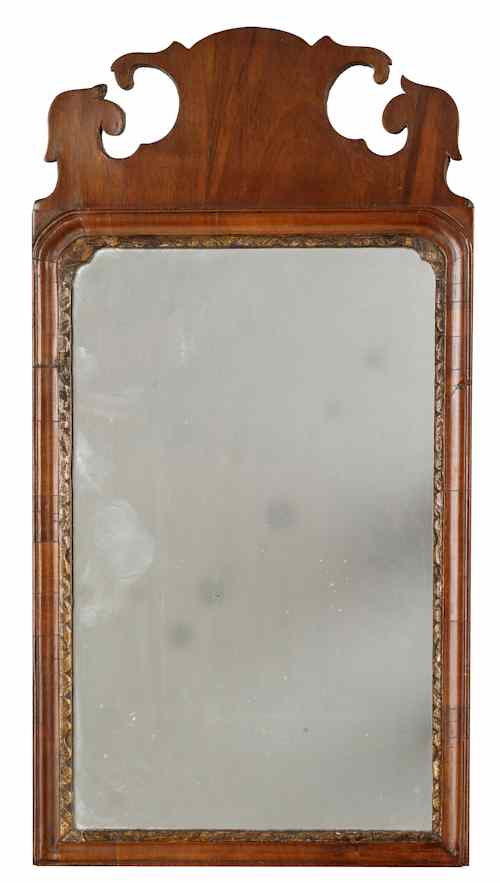 Appraisal: Queen Anne mahogany looking glass th c with scrolled crest