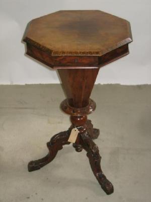 Appraisal: A VICTORIAN WALNUT WORK TABLE of octagonal form with parquetry